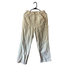 Simple Society Women's Cargo Jeans Size 5 Baggy High Rise Ivory 90s Straight Leg